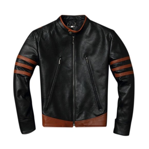 Bashwood Handmade Stripped Genuine Lambskin Leather Jacket